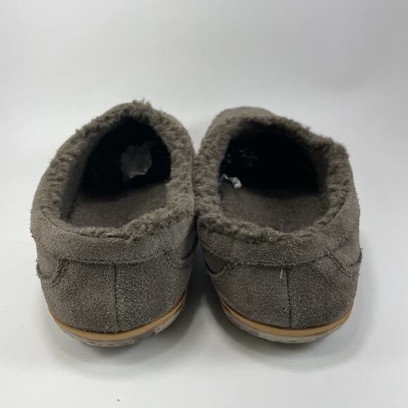 L.L. Bean Mountain Slipper Scuffs Mens Size 11 Gray Brown Suede Fleece Lining